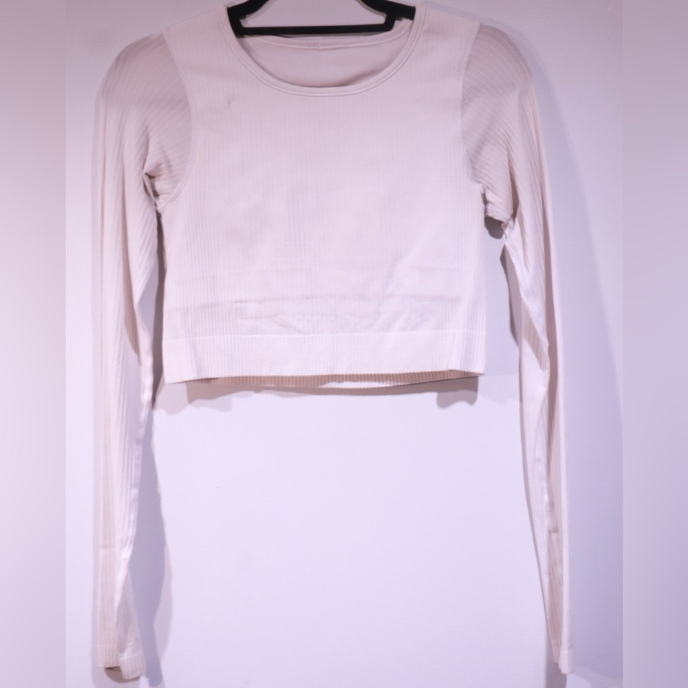 Lululemon White Ribbed Long Sleeve Crop Top - Size 4